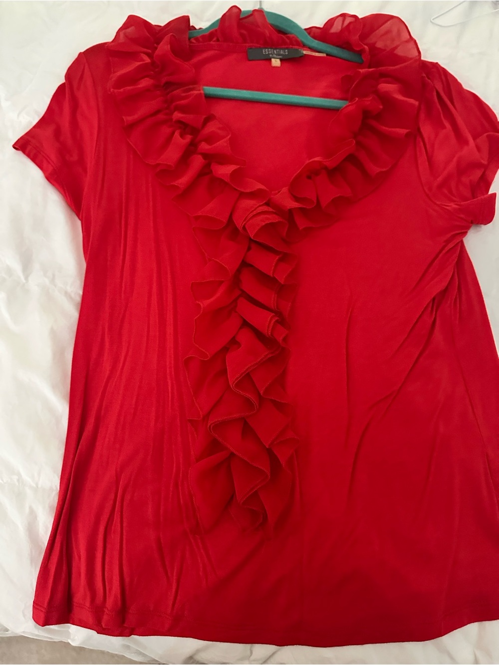 Essentials Bright Red Ruffle V-Neck Blouse